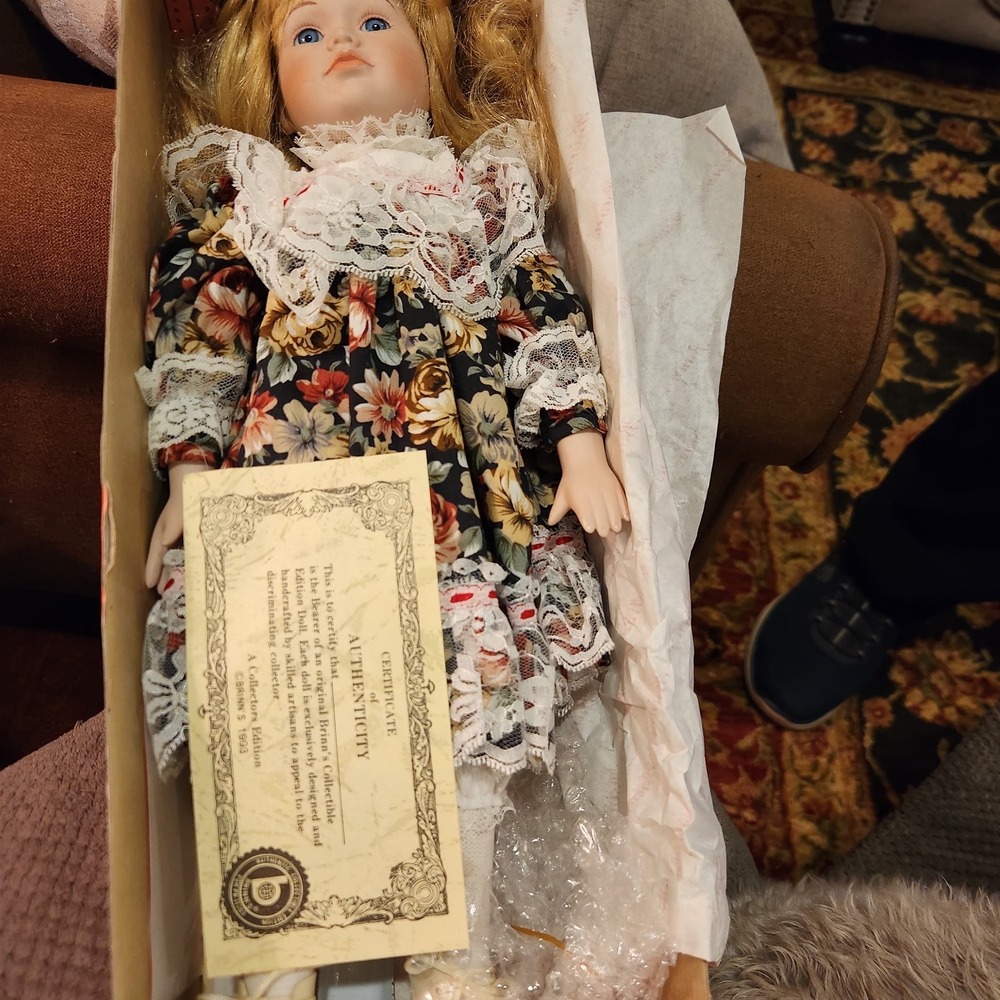 Elegant Lace Porcelain Doll with Floral Dress